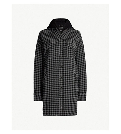 The Kooples Checked Woven Hooded Overshirt In Bla02