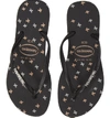 Havaianas Slim Logo Metallic Strip Flip-flop Sandals Women's Shoes In Black/black/silver