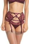Dita Von Teese Madame X High-waisted Lace Suspender Belt In Dark Cherry