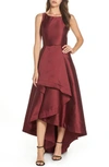 Adrianna Papell Mikado High/low Sleeveless Gown In Garnet