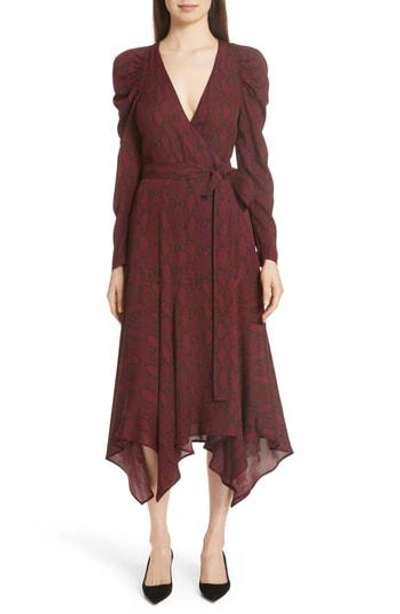 A.l.c Tianna Snake-print Long-sleeve Wrap Dress In Red-drk
