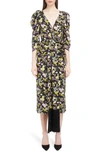 MAGDA BUTRYM RUCHED FLORAL PRINT SILK MIDI DRESS,1669188007