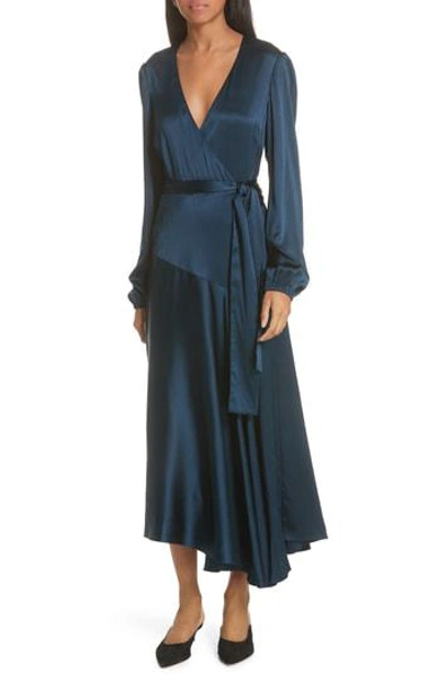 A.l.c Darby Asymmetric Long-sleeve Silk Wrap Dress In Admiral