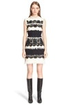 Lanvin Tweed & Lace Sleeveless Dress In Ivory/ Black