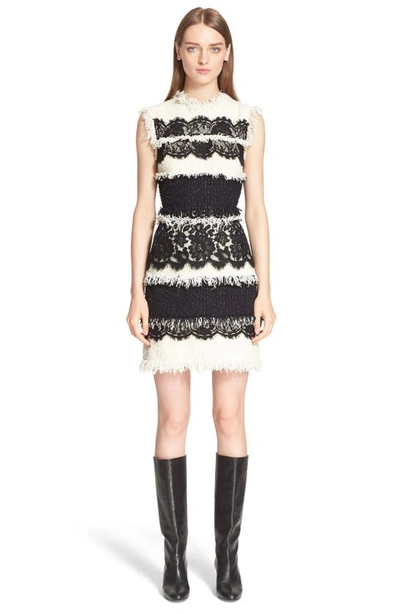 Lanvin Tweed & Lace Sleeveless Dress In Black