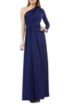 KAY UNGER ONE-SHOULDER FAILLE GOWN,K111710