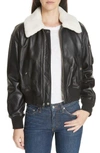 DEREK LAM 10 CROSBY CROPPED LEATHER FLIGHT JACKET WITH GENUINE SHEARLING REMOVABLE TRIM,TF81300PL