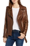 LAMARQUE BELTED LEATHER BIKER JACKET,ABBY