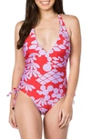 TRINA TURK BALI BLOSSOMS HALTER ONE-PIECE SWIMSUIT,TT9HC09