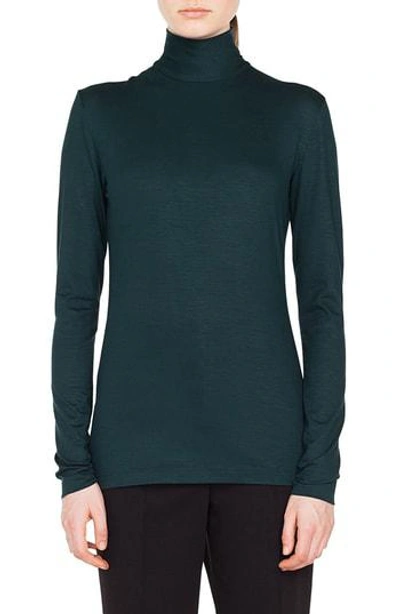 Akris Punto Turtleneck Long-sleeve Modal-stretch Top In Ivy