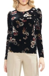 VINCE CAMUTO FLORAL STORY PUFF SLEEVE STRETCH VELVET TOP,9158651