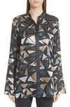 LAFAYETTE 148 DESRA GEOMETRIC BURNOUT BLOUSE,MBX33E-1A71