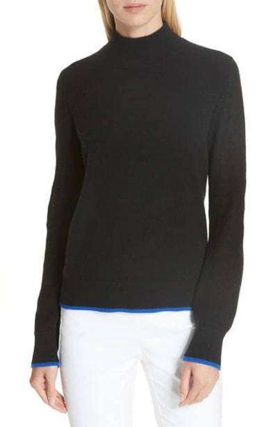 Rag & Bone Yorke Turtleneck Mesh-stitch Sleeves Cashmere Sweater In Black