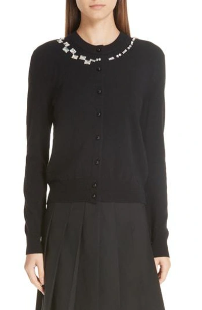 Marc Jacobs Crystalized Crewneck Button-front Wool-cashmere Cardigan In Black