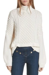 Frame Popcorn Stitch Wool Blend Sweater In Off White