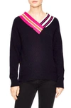 Sandro Nepeta Striped V-neck Sweater In Deep Navy