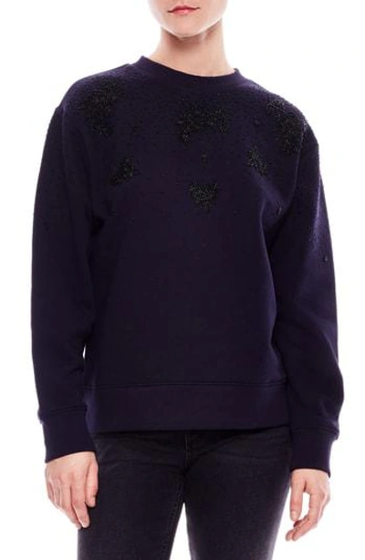 Sandro Joux Bead-embellished Oversized Cotton-blend Sweatshirt In Deep Navy