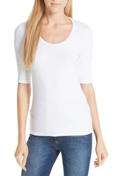 Majestic Soft Touch Long-sleeve Scoop-neck Tee In Blanca