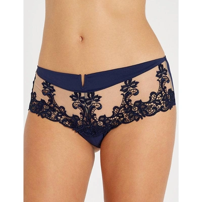 Simone Perele Saga Mesh And Stretch-lace Shorty Briefs In 525 Navy