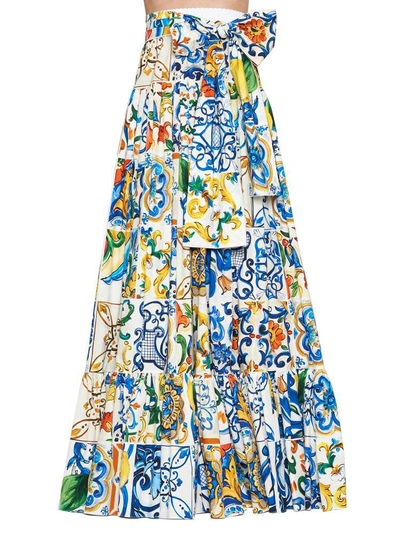 Dolce & Gabbana Majolica-print Tiered Cotton Maxi Skirt In Majolica Print
