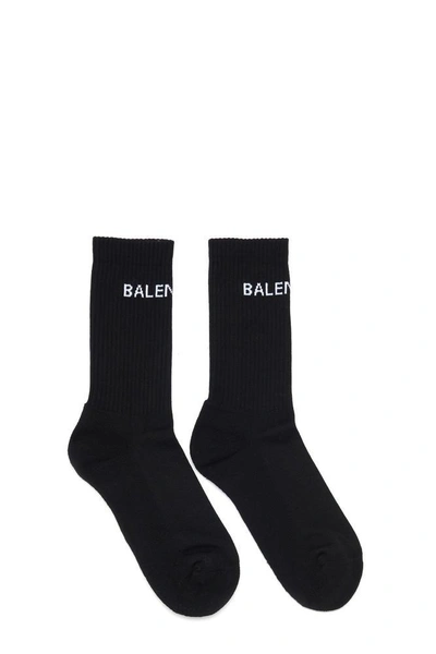 Balenciaga Logo Cotton Blend Tennis Socks In Black