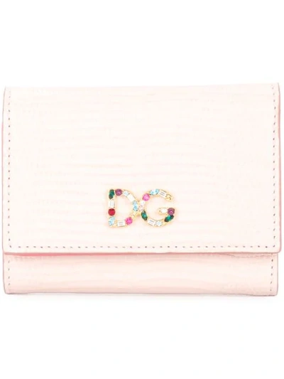 Dolce & Gabbana Logo三折式小牛皮钱包 - 粉色 In Pink