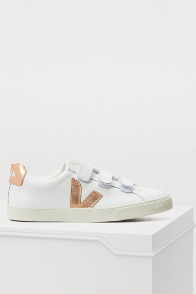 Veja Two-tone Metallic Leather Trainers In Extra White Venus