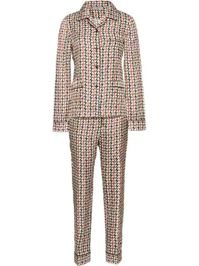 Prada Printed Silk Pajamas - 白色 In F058l Ivory + Navy Blue