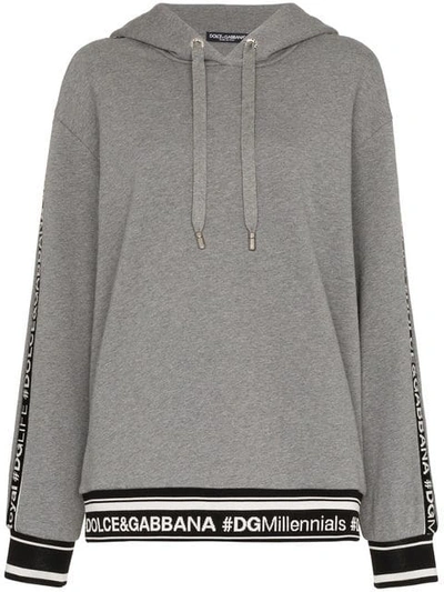 Dolce & Gabbana Dg Millennial Logo Long-sleeve Hooded Oversized Sweatshirt In Grey