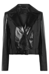 GIVENCHY CROPPED DOUBLE-BREASTED GLOSSED-LEATHER BIKER JACKET