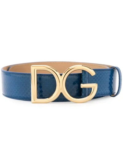 Dolce & Gabbana Logo标牌埃尔斯蛇皮腰带 - 蓝色 In Blue