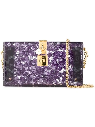 Dolce & Gabbana Dolce Box Clutch In Plexiglass And Lace In Purple