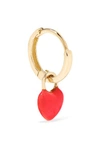 ALISON LOU Tiny Heart Huggy 14-karat gold enamel hoop earring