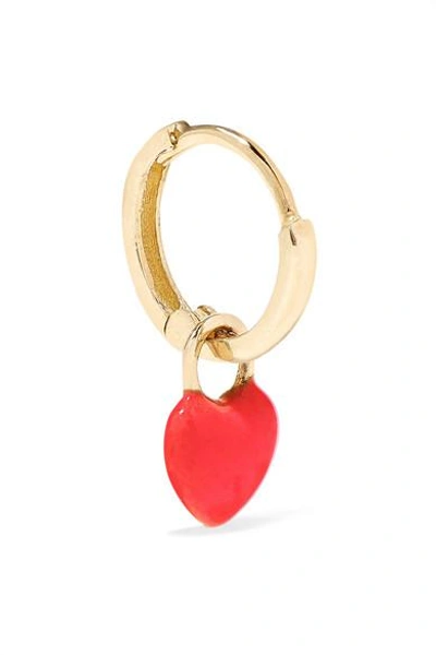 Alison Lou Tiny Heart Huggy 14-karat Gold Enamel Hoop Earring