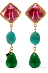 LOULOU DE LA FALAISE GOLD-PLATED, GLASS AND TURQUOISE CLIP EARRINGS
