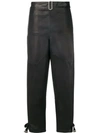 JW ANDERSON JW ANDERSON WOMEN'S FOLD-FRONT UTILITY LEATHER TROUSERS - BLACK