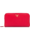 Prada Saffiano Leather Zip Around Wallet In Red