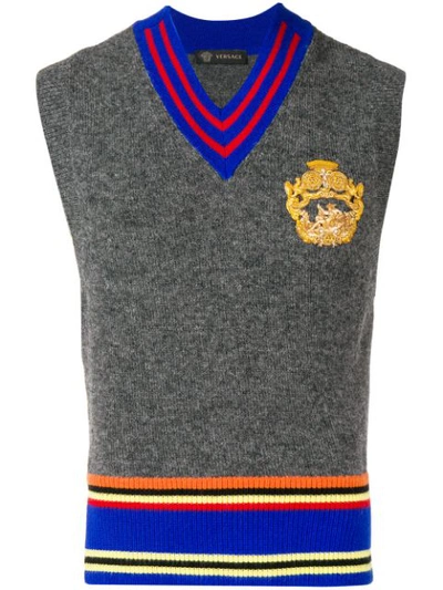 Versace Embroidered Jumper Waistcoat In Grey