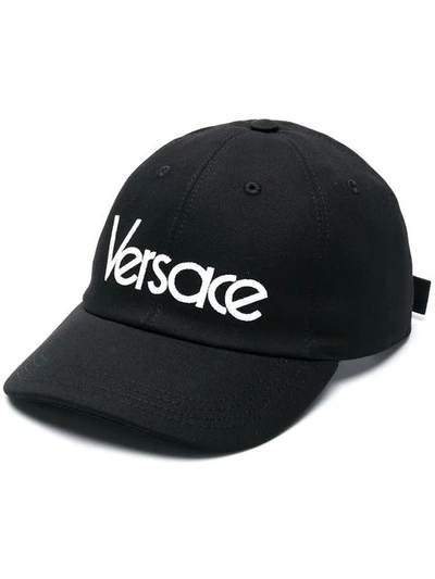 Versace Logo Embroidered Adjustable Baseball Cap In Black