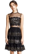 COSTARELLOS Long Layered Dress with Sequin Panels