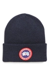 Canada Goose Arctic Disc Merino Wool Toque Beanie In Navy Heather