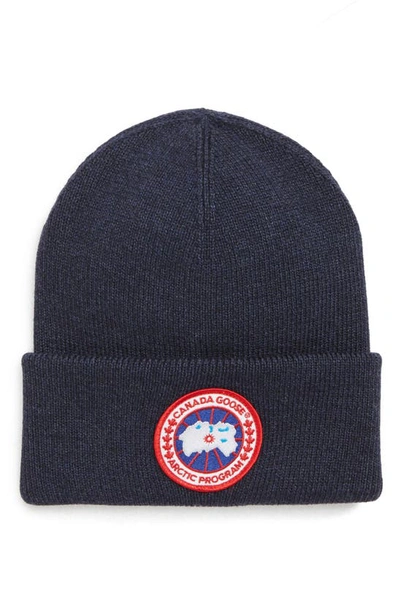 Canada Goose Arctic Disc Merino Wool Toque Beanie In Navy Heather