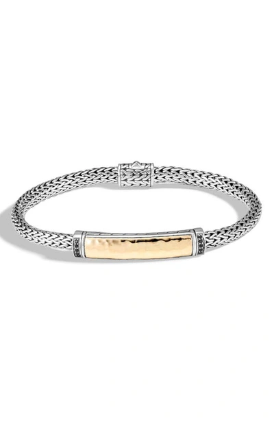 John Hardy Sterling Silver & 18k Bonded Yellow Gold Classic Chain Black Sapphire Slim Station Bracelet In Gold/silver