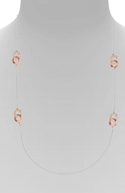 Adore Interlocking Ring Long Station Necklace In Silver/ Rose Gold