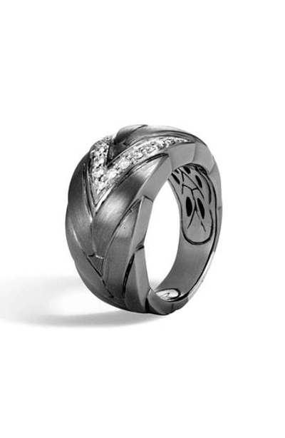 John Hardy Modern Chain Diamond Pave Ring In Silver/ Diamond/ Black Rhodium
