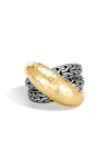 John Hardy Sterling Silver & 18k Bonded Gold Classic Chain Hammered Crossover Ring In Silver/ Gold