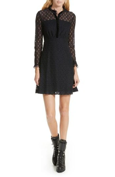 Sandro British Mashup Vegetale A-line Lace Dress In Deep Navy