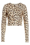 Alice And Olivia Delaina Long-sleeve Crewneck Crop Top In Textured Leopard