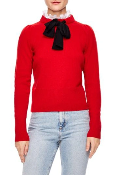 Sandro Tie Ruffle Neck Sweater In Red