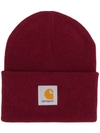 Carhartt Purl-knit Logo-patch Beanie In Red